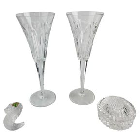 Waterford Champagne Flutes Box & Seahorse 4pc LOT