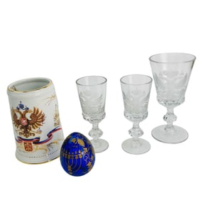 Russian Faberge Style Crystal Glass Porcelain Mug
