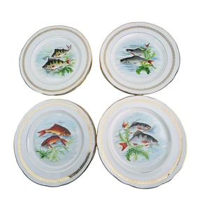 P L Limoges France Porcelain Fish Plates SET of 8