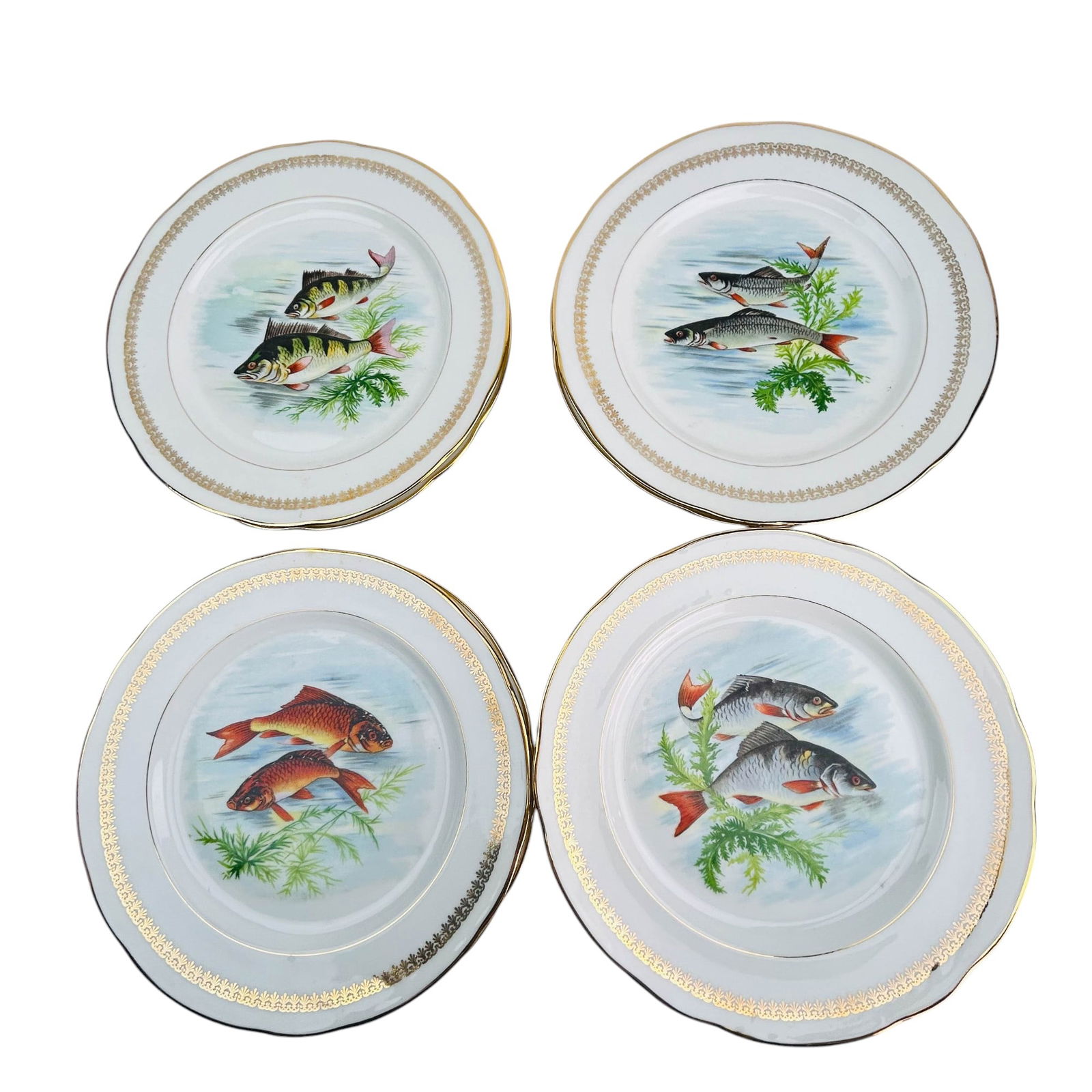 P L Limoges France Porcelain Fish Plates SET of 8 (1 of 7)