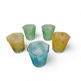 Mark Sudduth Hexagonal Glass Tumblers SIGNED 5pc