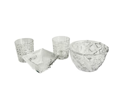 Tiffany Co Crystal Whiskey Glass Bowl Dish 4pc LOT