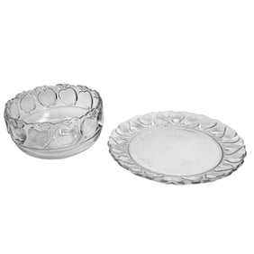 Tiffany Co Crystal Apple Bowl & Hearts Platter 2pc