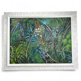 Jean Claude Haitian Folk Art Jungle Oil Painting
