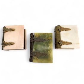 Onyx Marble Alabaster Bronze Spine Faux Book Boxes