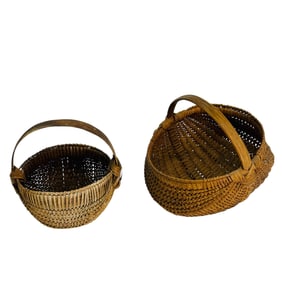 Miniature Hand Woven Ribbed Buttocks Baskets PAIR