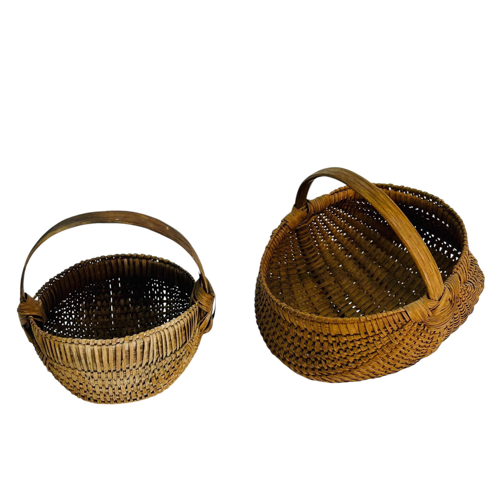 Miniature Hand Woven Ribbed Buttocks Baskets PAIR (1 of 6)