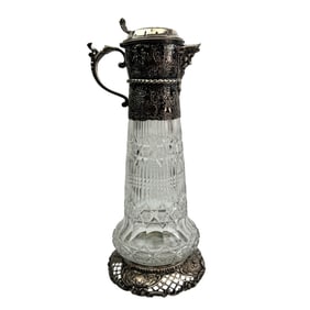 Antique 900 Silver Cut Crystal Barware Claret Jug