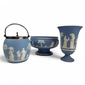 Wedgwood Blue Jasperware Vase Bowl Biscuit Barrel