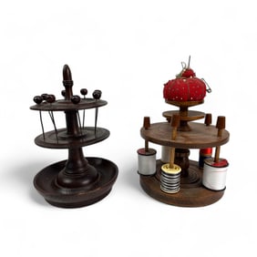 Vintage Wooden Sewing Organizers Spool Holders