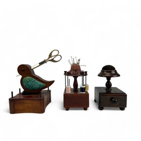 Lot 3 Vintage Wooden Sewing Spool Holder Organizer
