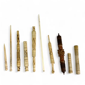 Intricately Carved Sewing Tools 9 Piece Collection
