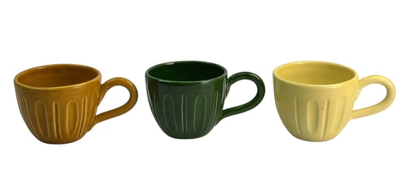 Horchow Italy Green Mustard Yellow Ceramic Mugs 3p