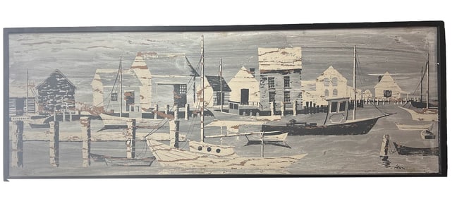 Nautical Dockside Harbor Boats Maritime Painting