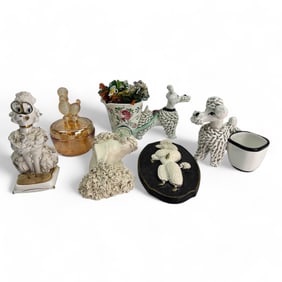 Ceramic Poodle Planter Pincushion Plaque Glass Jar