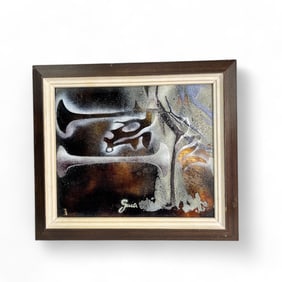 Abstract Composition Enamel Copper Painting SIGNED