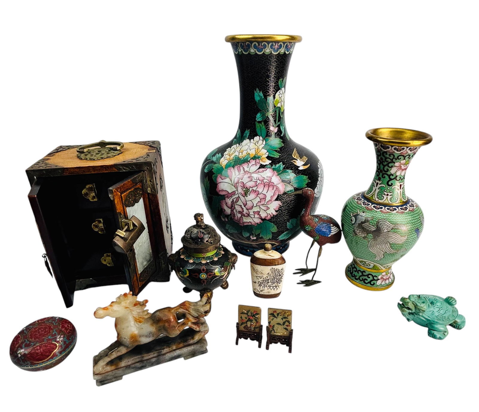 Chinese Enamel Champleve Bronze Wind Up Desk Clock (1 of 18)