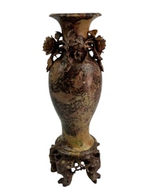 Chinese Carved Soapstone Rose Flower Floral Vase