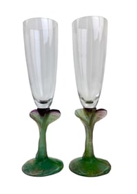 Daum Pair of Nature Pate De Verre Champagne Goblet