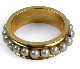 14K Gold Saltwater Cultured Akoya Pearl Ring Sz 5