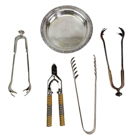 Christofle Silver Plate Plier, Tongs & Wine Coaster