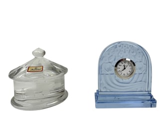 Baccarat Carousel Etched Planes & Desk Clock w Box