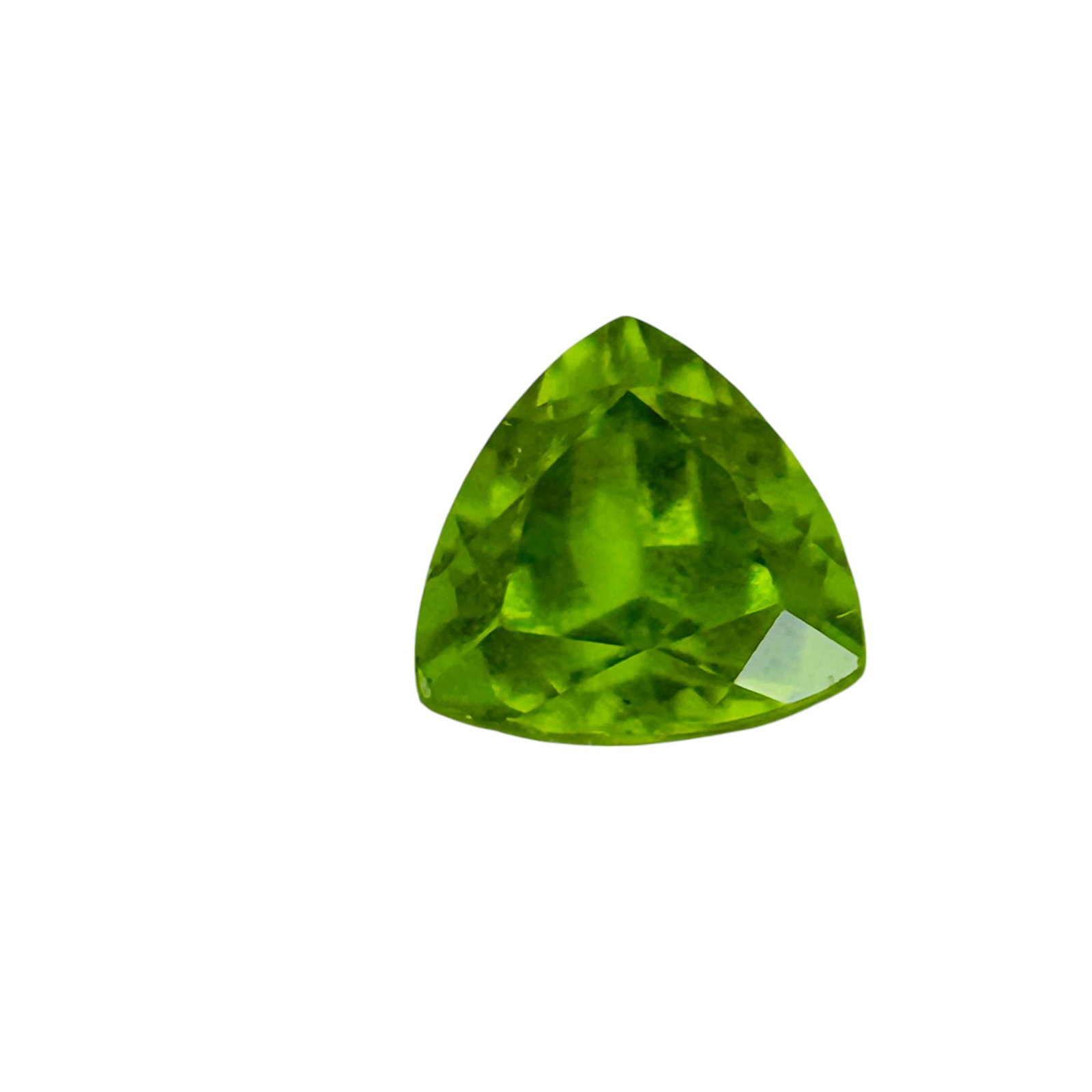 Chinese Green Peridot Gemstone Lot 32.5 Carats TW: Genuine Chinese peridot gemstones. Lot includes: (10) 9mm x 9mm trillion cut gemstones weighing approximately 2.5 carats each, (5) 9mm x 7mm oval cut gemstones weighing approximately 1.5 carats each, 