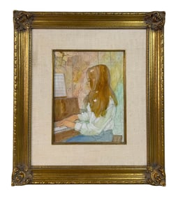 William Benecke 1934-2001 Girl Piano Oil Painting