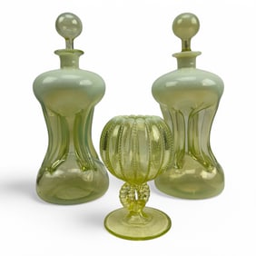 Opalescent Klux Klux Decanter Set & Candy Dish LOT