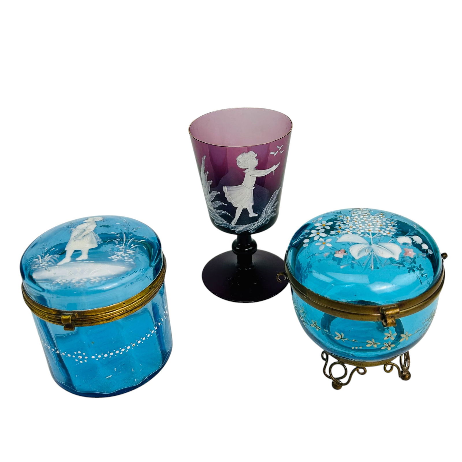 Mary Gregory & Bohemian Glass Enamel Jar Cup LOT (1 of 6)