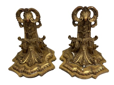 Gold Gilt Gesso Pair Rococo Style Shelf Brackets