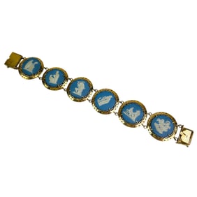 Wedgwood Blue Jasperware 14K Gold Link Bracelet