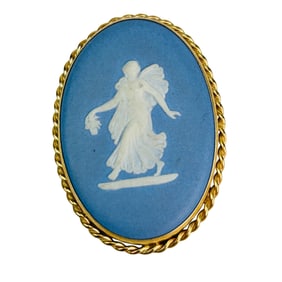 Wedgwood Blue Jasperware 14K Gold Pendant Brooch