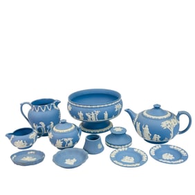 Wedgwood Blue Jasperware Teapot Compote 11pc LOT