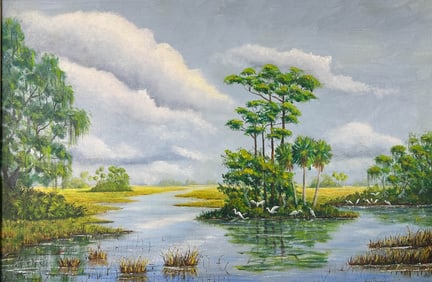 Tom Lazare 20th C Florida Everglades Oil Painting