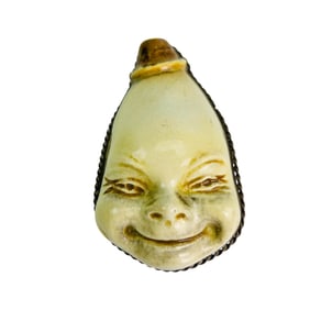 Sculpted Ceramic Whimsical Smiling Face Brooch Pin