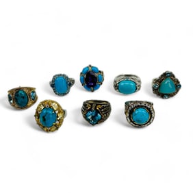 Sterling Silver 925 Turquoise Amethyst Ring 8p LOT