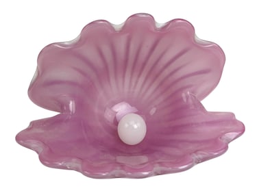 Murano Seguso Pink Art Glass Clam Shell w/ Pearl