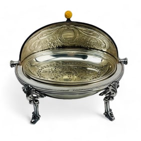 Antique Silver Plated Roll Top Dome Warming Dish