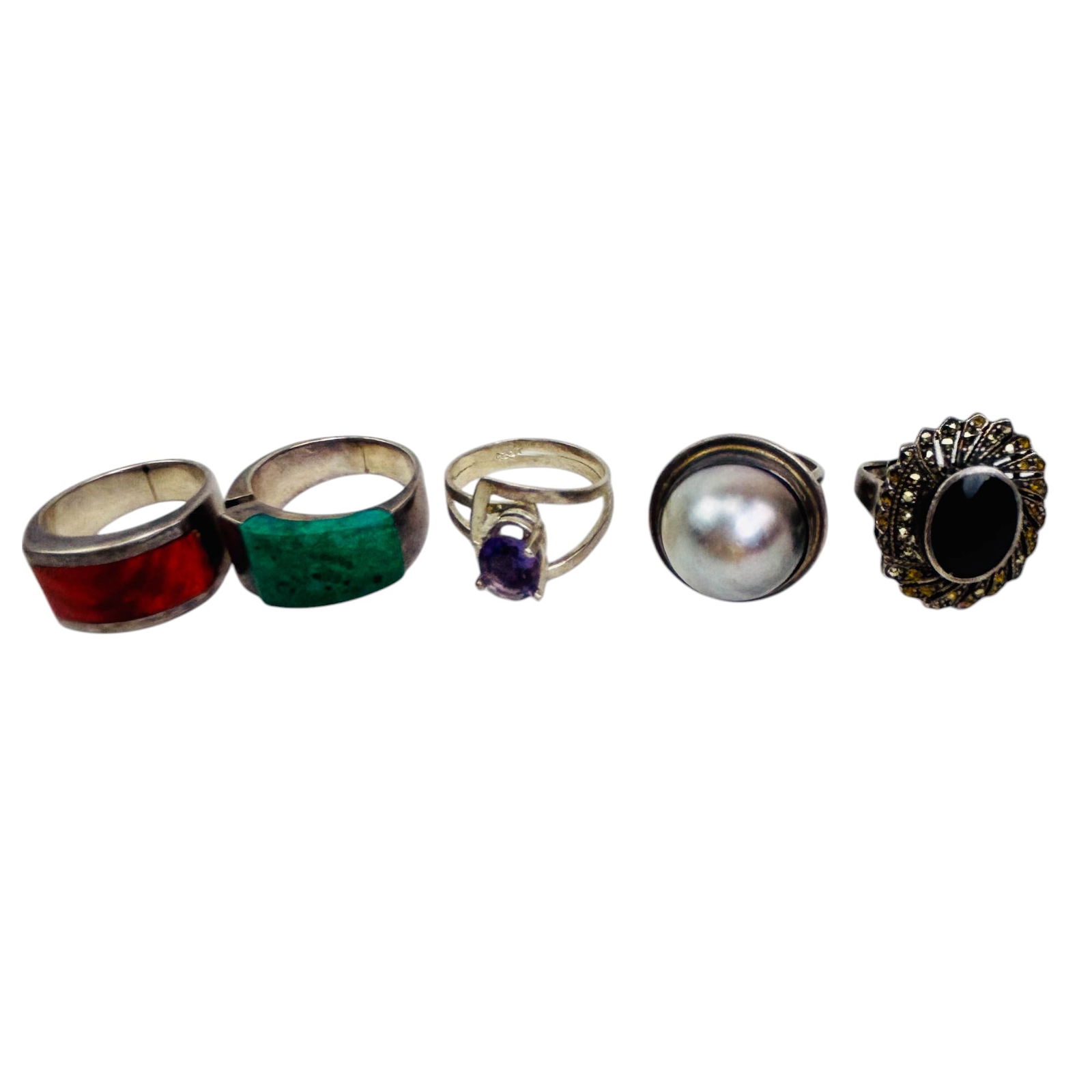 Sterling Silver 925 Gemstone Rings 6p ESTATE LOT (1 of 4)