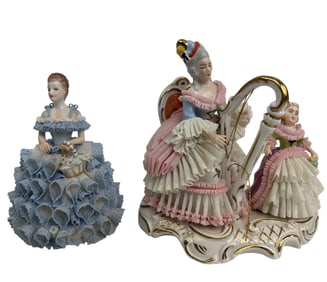 Dresden Porcelain Lace Lady & Child Figurine LOT