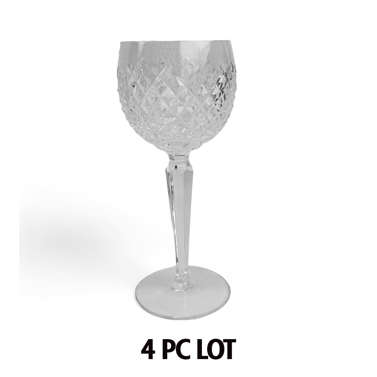 Waterford Crystal Alana Wine Hock Glass 4 pc Lot: Lot of 4 Waterford Alana Pattern Wine Hock glasses. Measures 7 3/8" high, 2 7/8" across mouth. Stamped Waterford on base. Condition: Good overall condition with light surface wear. Estate fresh to Mar