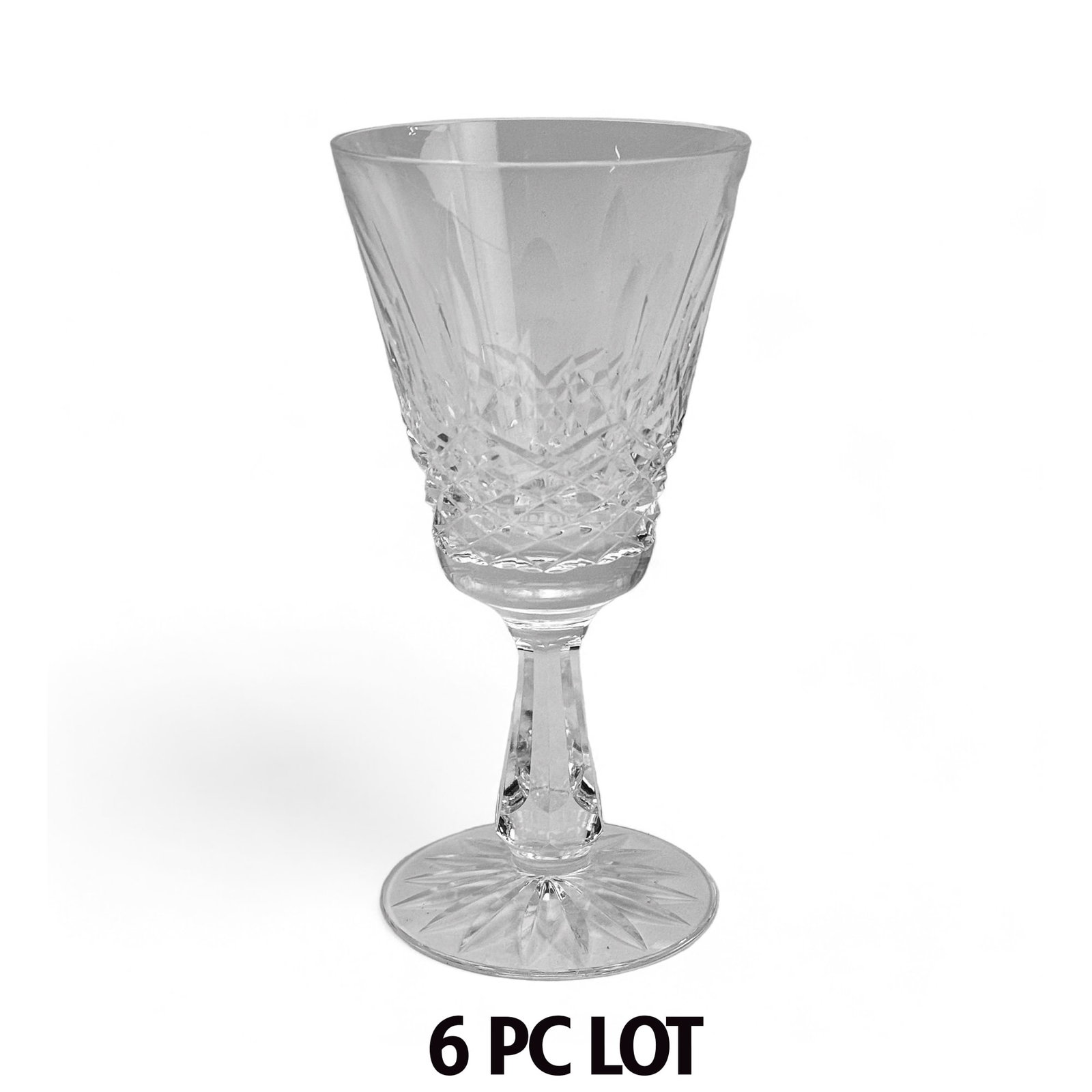 Waterford Crystal Kenmare White Wine Goblet 6p LOT: Manufacturer : Waterford. Country of origin : Ireland. Pattern : Kenmare. Production years : 1962 - 2017. Design feature vertical cuts and oval concaves over a criss cross pattern on the bowl. Tapered