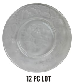 Etched Fruit Floral Glass Luncheon Plates 12p SET