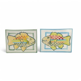Mackenzie Childs Painted Ceramic Fish Tile Trivets