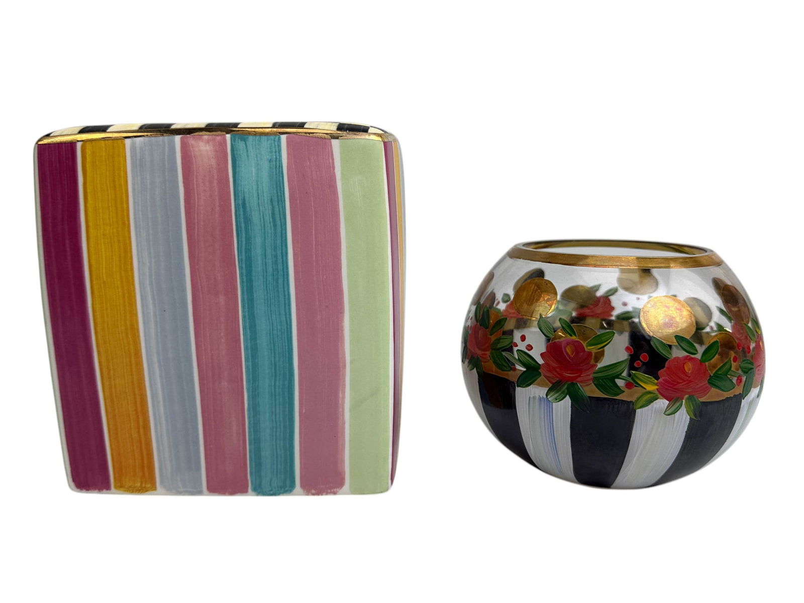 Mackenzie Childs Tissue Box Holder & Rose Bowl LOT (1 of 6)