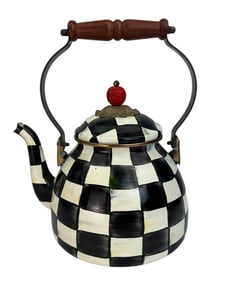 MacKenzie Childs Courtly Check Enamel Teapot w Lid