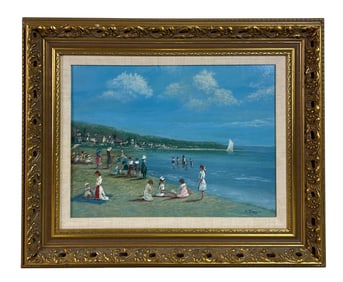 Duncan 20th C Figural Beach Seascape Oil Painting