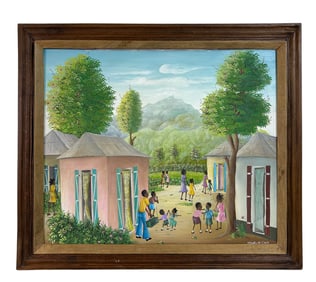 Weedly St Croix Haitian Village Scene Oil Painting