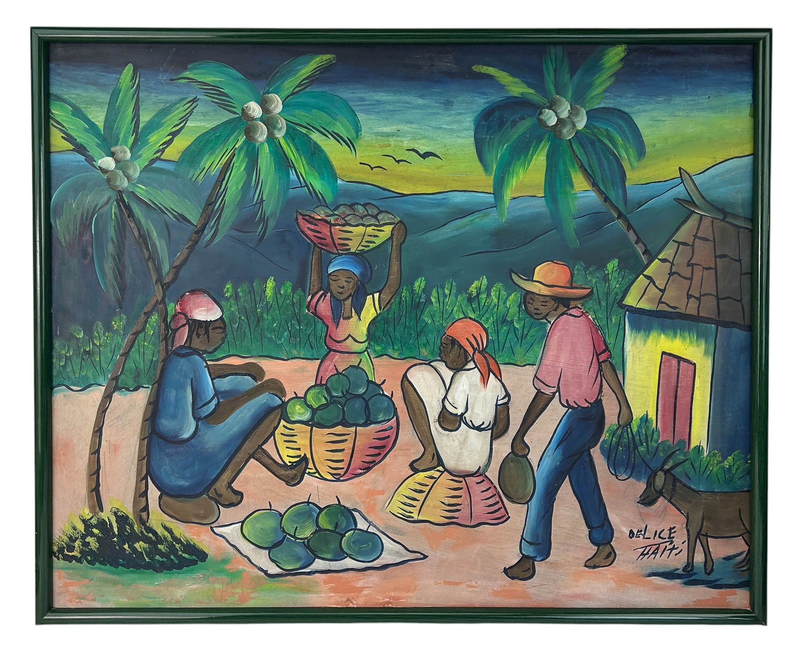 Haitian Villiage Market Scene Oil Painting SIGNED: 20th century Haitian oil painting on board. Depicting a lively Haitian village scene that captures the rich culture and daily life of this Caribbean republic that includes expressive brush strokes and